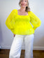 Alice & Olivia Eyelet Puff Sleeve Blouse in Neon Yellow (Size M)