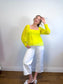 Alice & Olivia Eyelet Puff Sleeve Blouse in Neon Yellow (Size M)