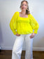 Alice & Olivia Eyelet Puff Sleeve Blouse in Neon Yellow (Size M)