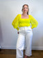 Alice & Olivia Eyelet Puff Sleeve Blouse in Neon Yellow (Size M)