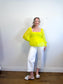 Alice & Olivia Eyelet Puff Sleeve Blouse in Neon Yellow (Size M)