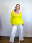 Alice & Olivia Eyelet Puff Sleeve Blouse in Neon Yellow (Size M)