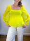 Alice & Olivia Eyelet Puff Sleeve Blouse in Neon Yellow (Size M)