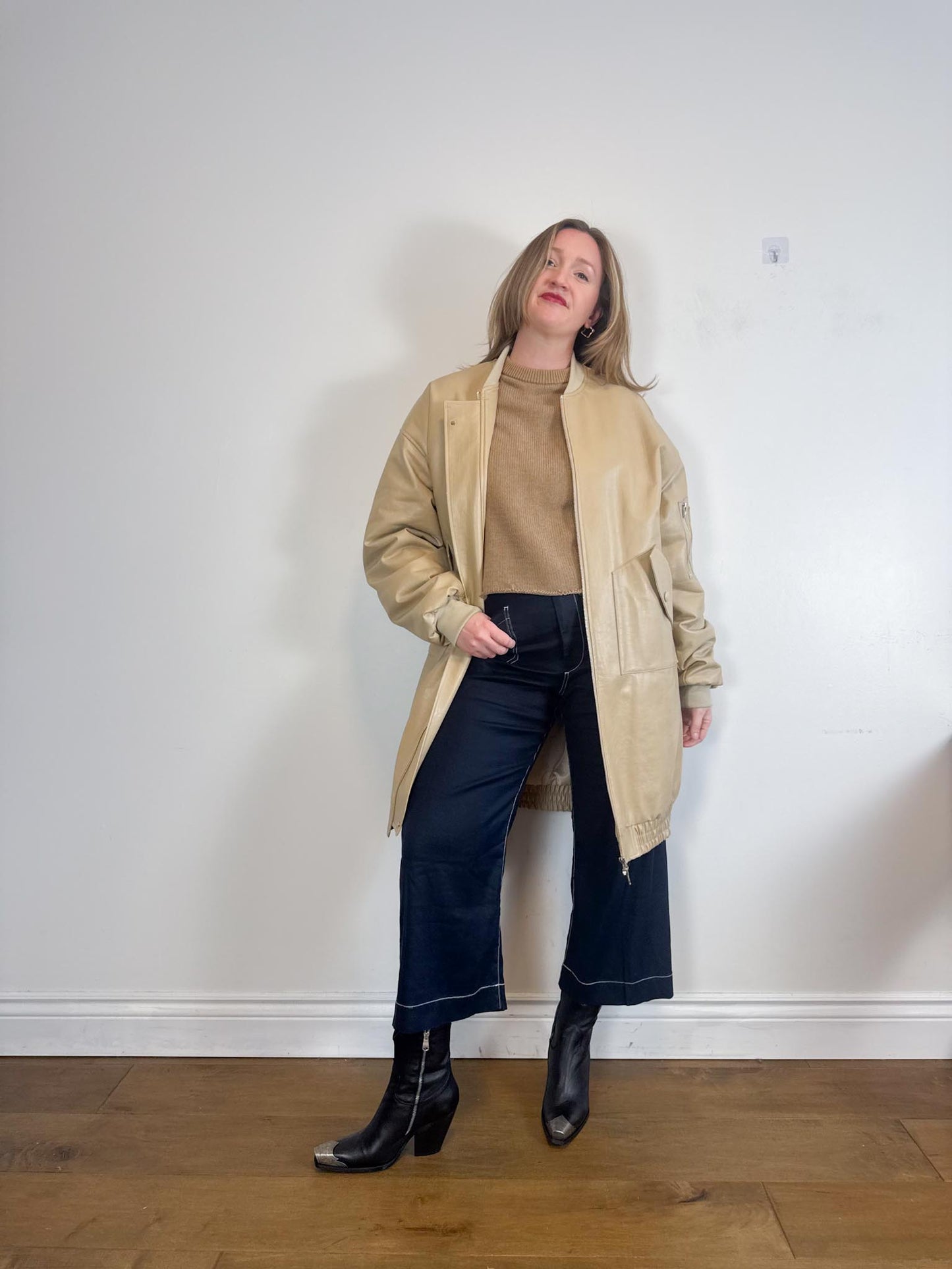 The Frankie Shop "Jesse Faux-Leather Jacket in Beige NWT" (Size M-XL)