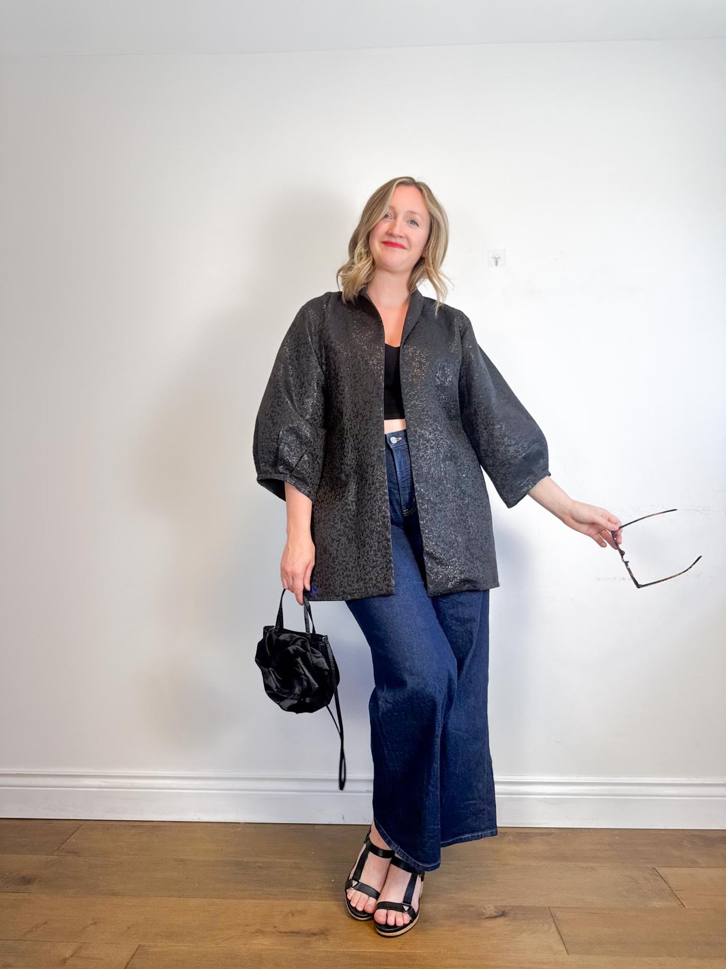 Diana Coatsworth Design Jacket in Black Metallic (Size M)