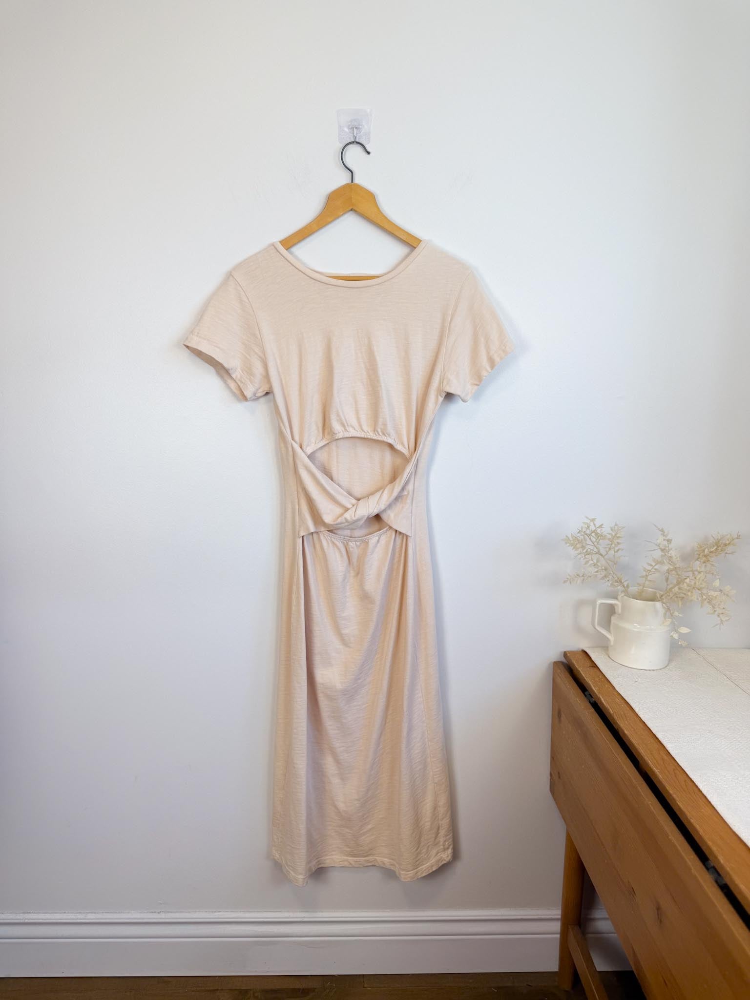 lna cut out dress LNA Tube Dress XS Womens Brown Open Back Ribbed Cut Out Notch Hour Glass Midi