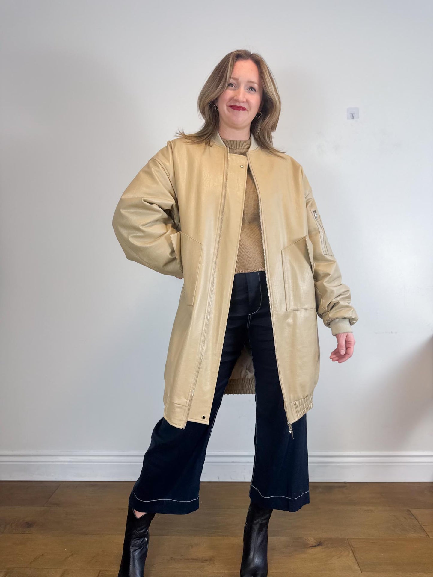 The Frankie Shop "Jesse Faux-Leather Jacket in Beige NWT" (Size M-XL)