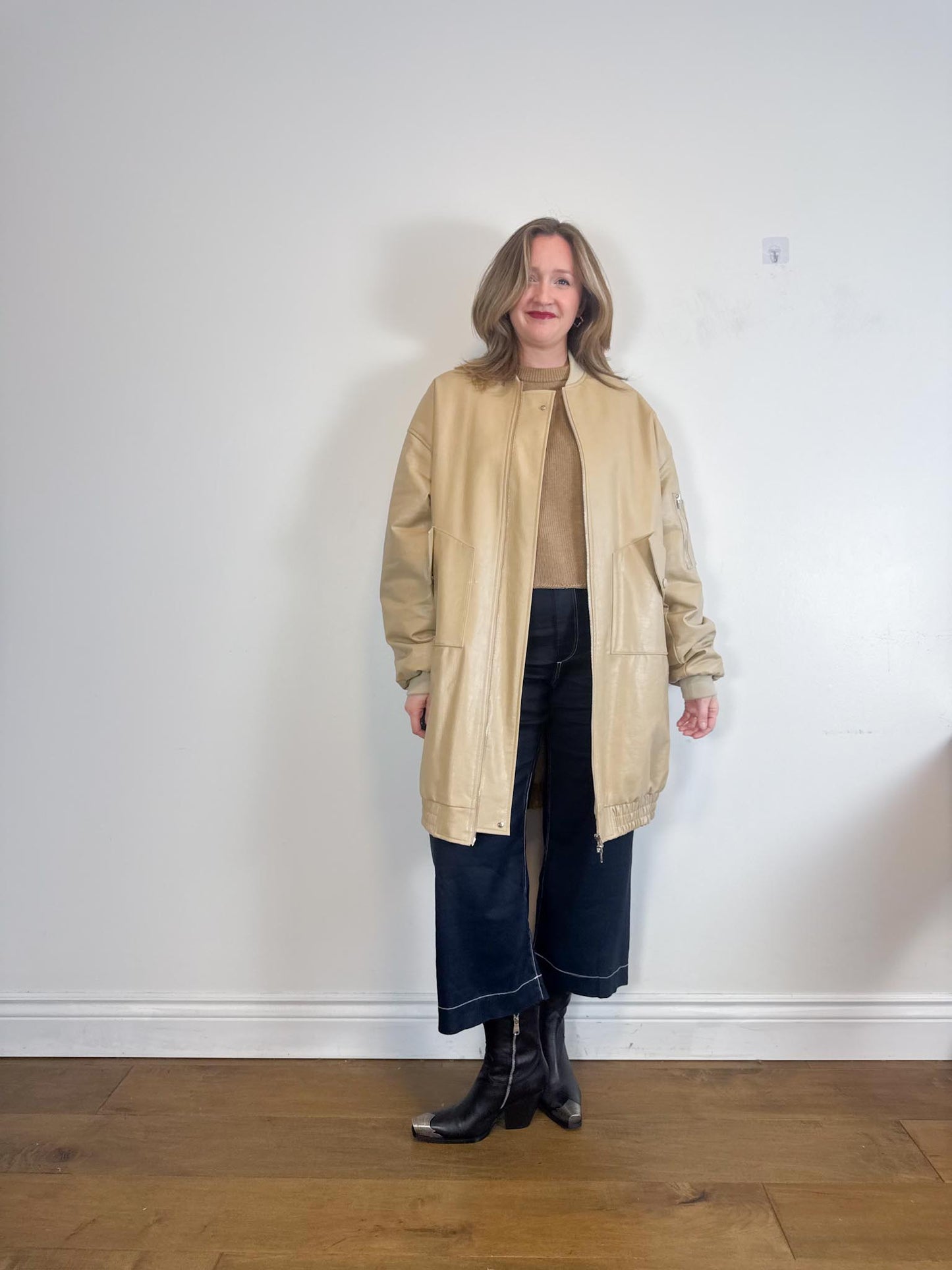 The Frankie Shop "Jesse Faux-Leather Jacket in Beige NWT" (Size M-XL)