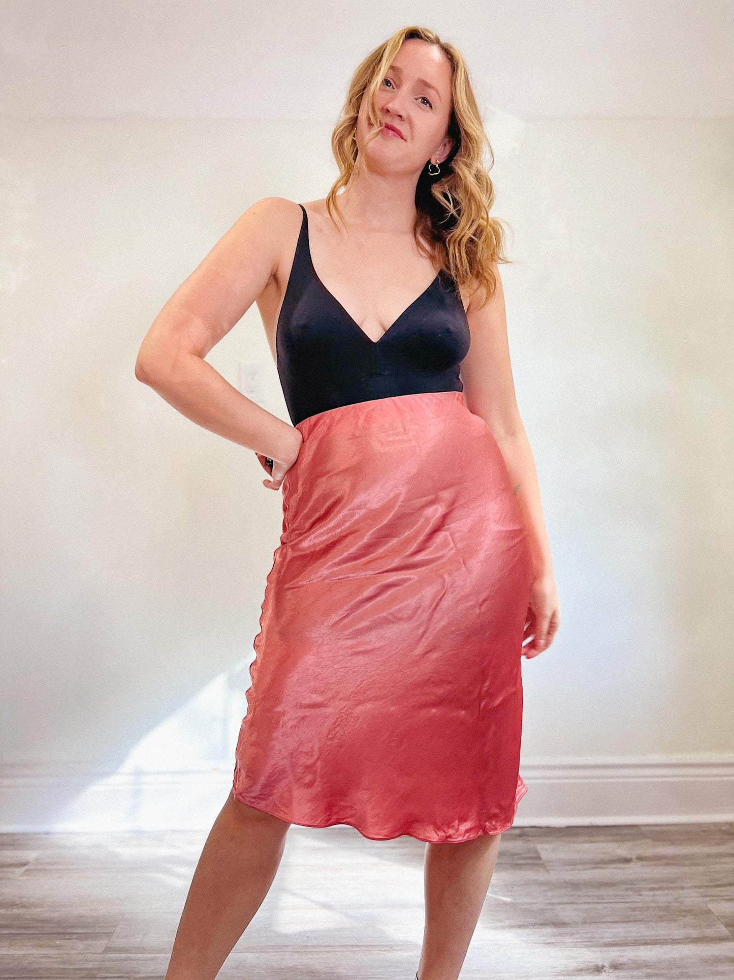 Babaton "Slip Satin Midi Skirt" in Pink (Size 8)