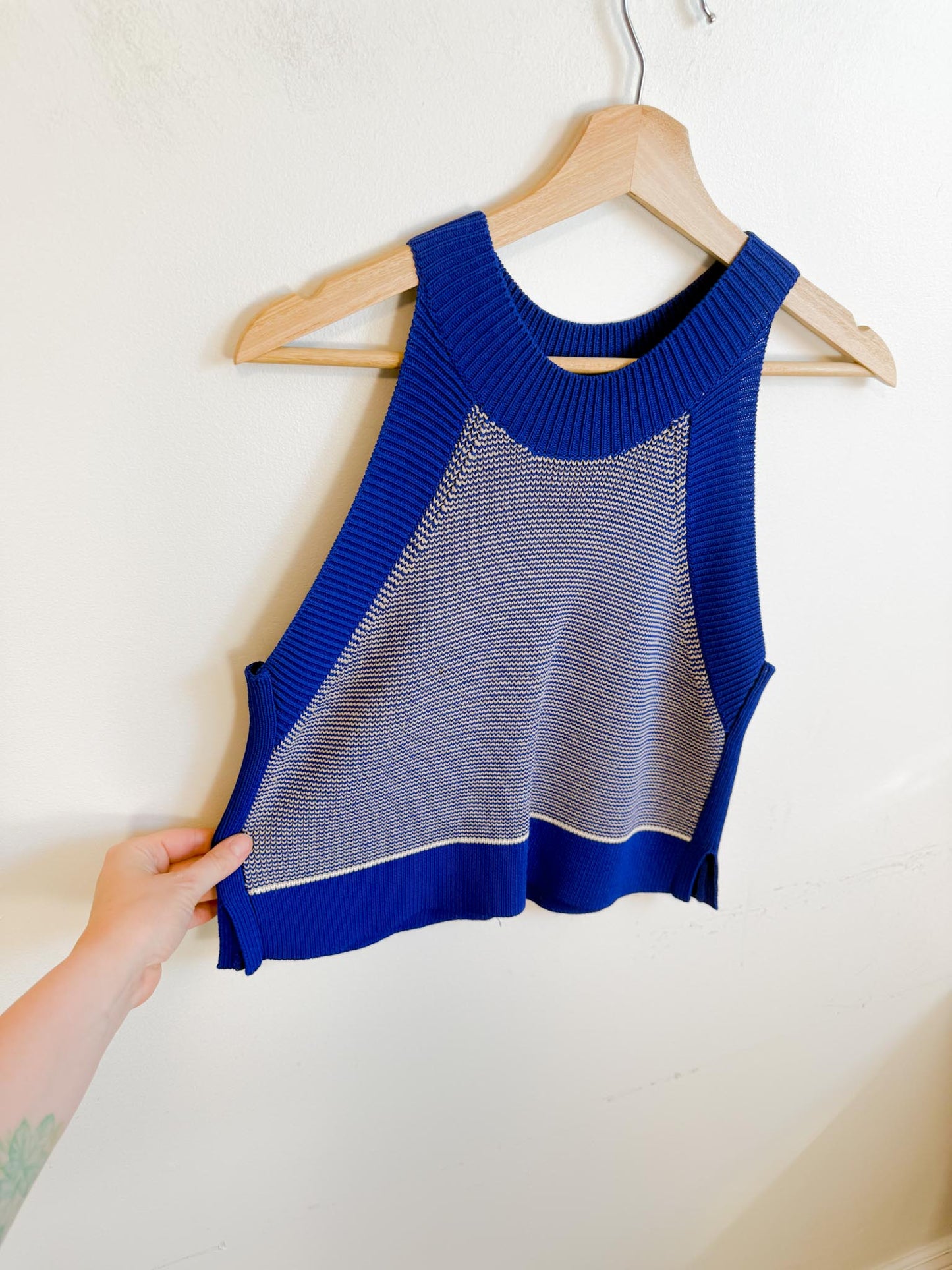 Wilfred Knit Halter Top in Blue / White (Size S/M)