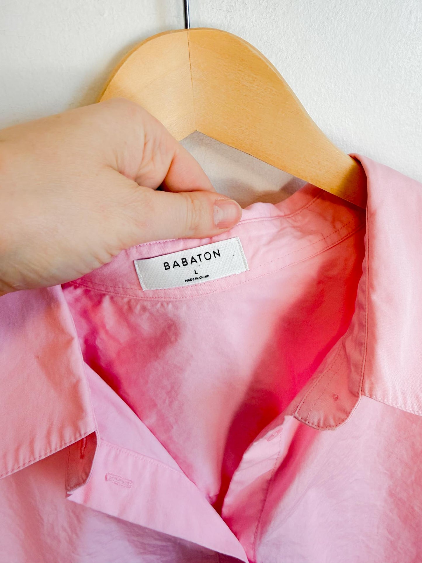 Babaton Cotton Button Down in Pink (Size L)