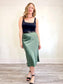 House of Harlow 1960 Satin Midi Skirt with Side Slit in Green (Size M/L)