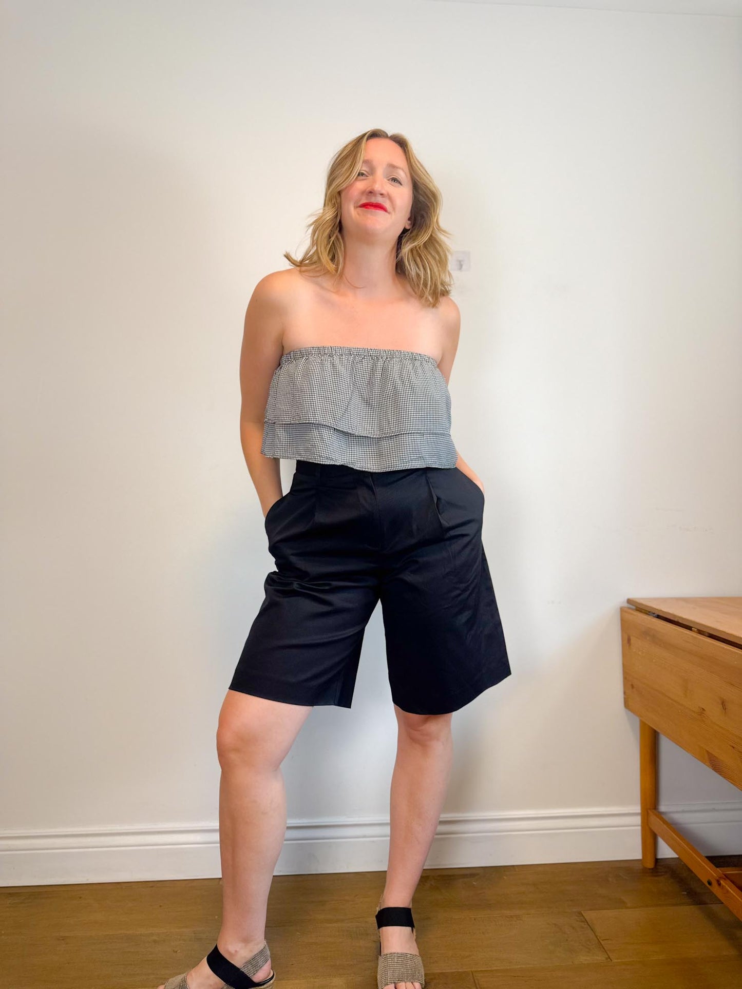 Club Monaco Gingham Tube Top in Black/White (Size L)