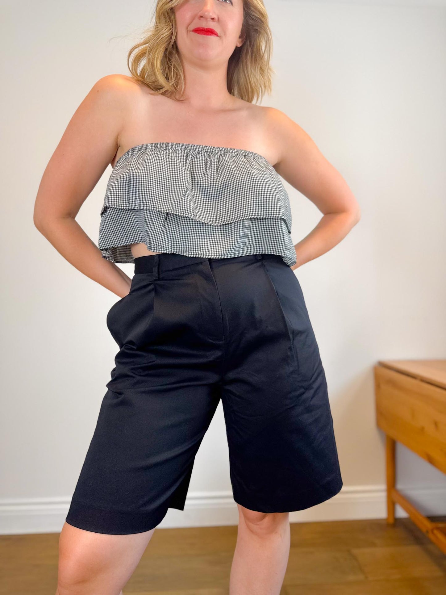 Club Monaco Gingham Tube Top in Black/White (Size L)