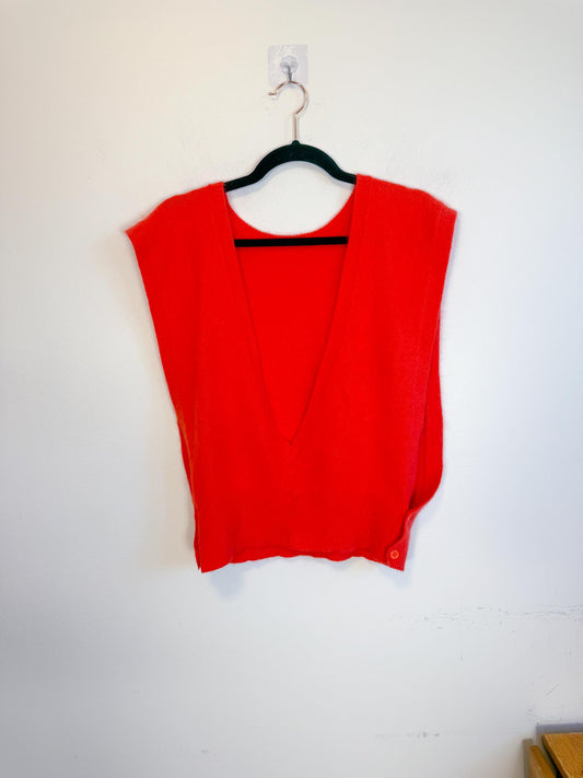 Vintage Cashmere Sweater Vest with Open Sides In Coral Red SOLD AS IS (Size M/L)