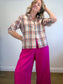 Weekend MaxMara Designer Plaid Button Down (Size L)