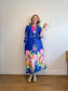 Vintage Robe / Duster Jacket in Blue/Floral Print (Size L)