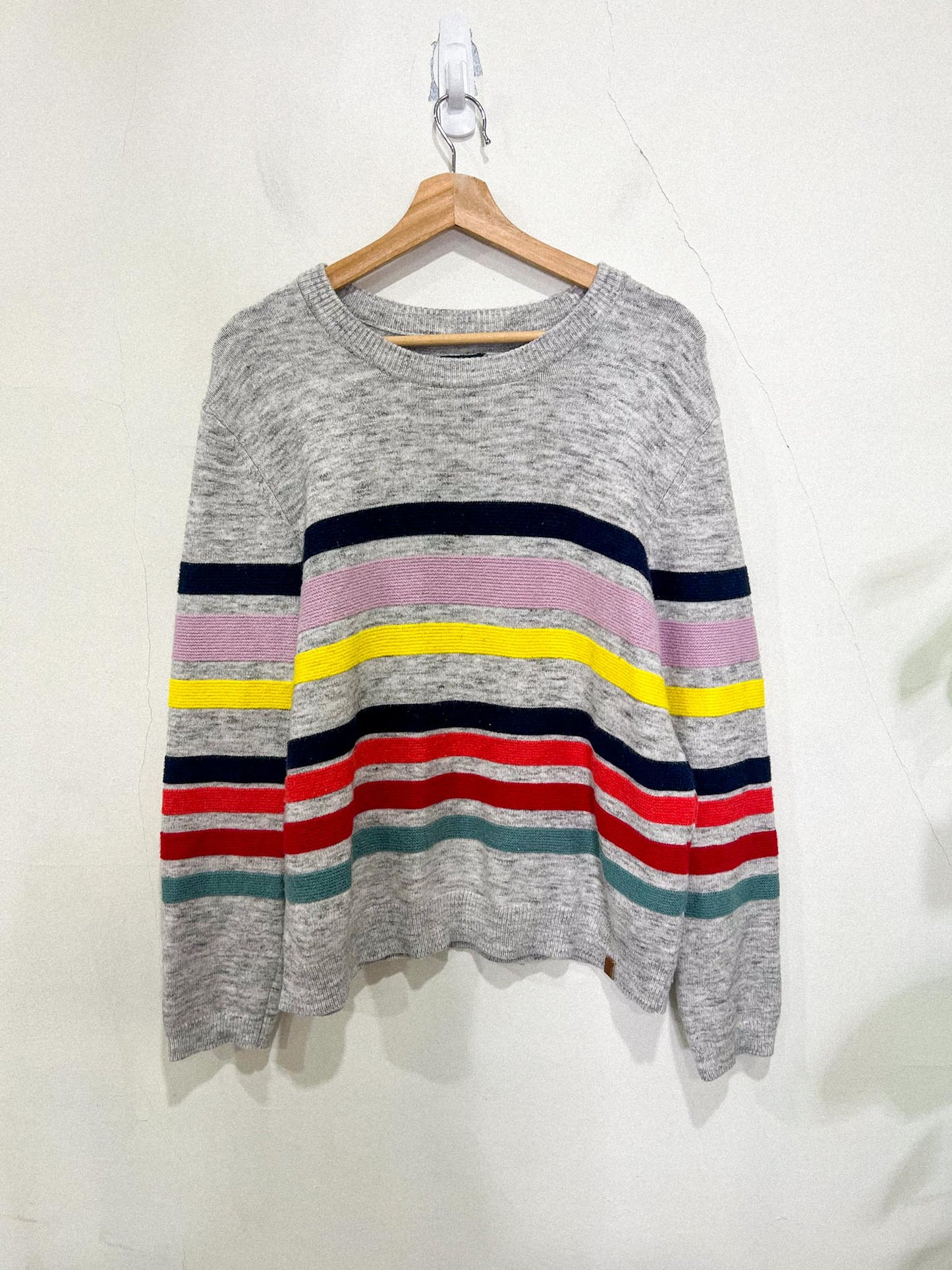 Roots Multi Colour Stripe Crewneck in Heathered Grey (Size L)