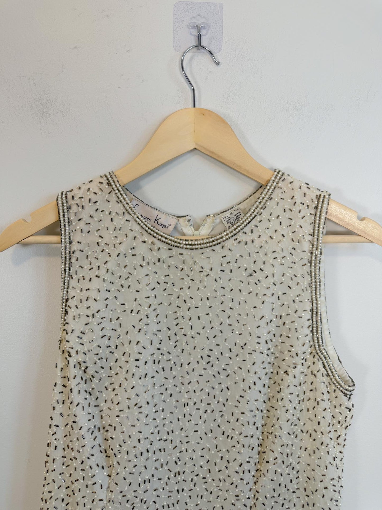 Vintage 90s Laurence Kagan Silk Bejeweled Sleeveless Top (Size M/L)