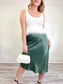 House of Harlow 1960 Satin Midi Skirt with Side Slit in Green (Size M/L)