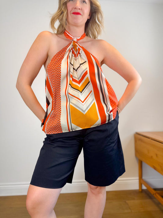 Banana Republic Front Halter Scarf Top in Orange Print (Size XL)