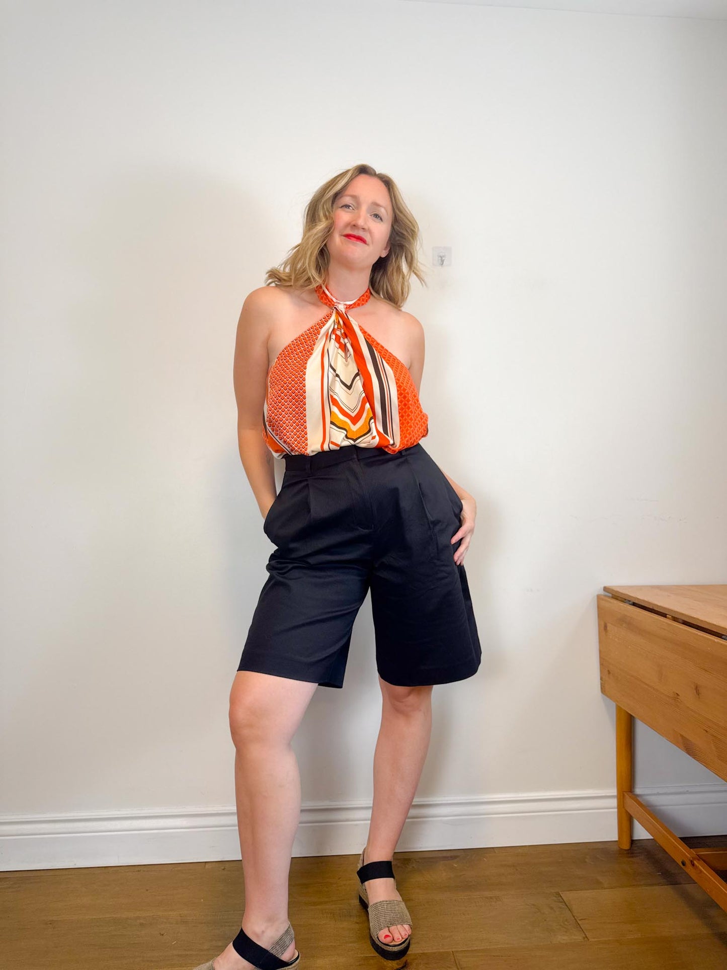 Banana Republic Front Halter Scarf Top in Orange Print (Size XL)