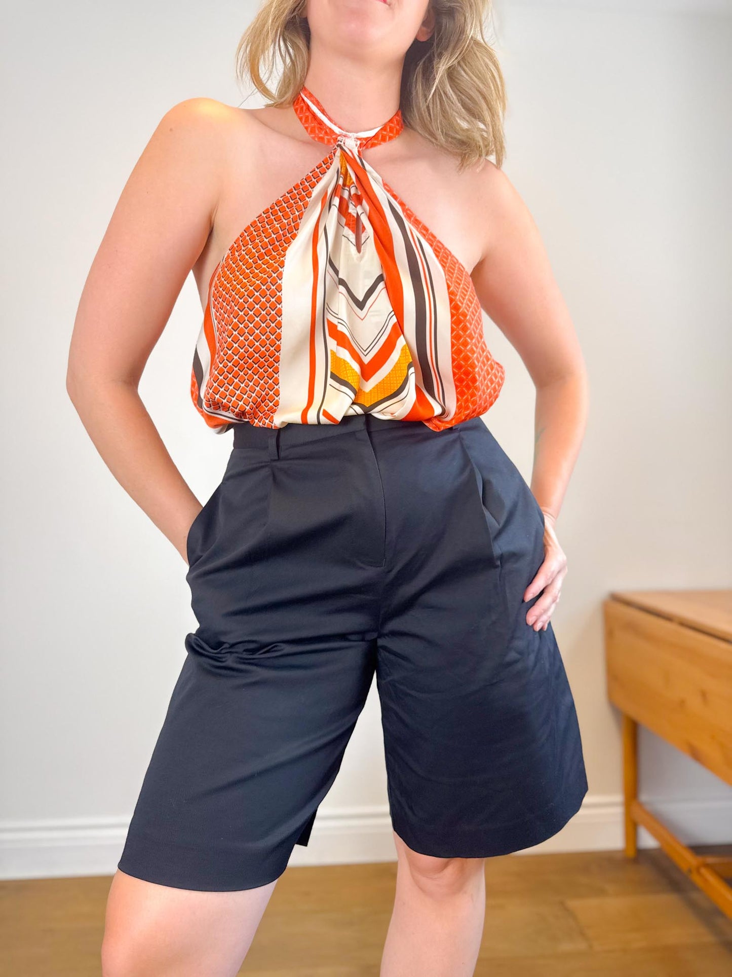 Banana Republic Front Halter Scarf Top in Orange Print (Size XL)