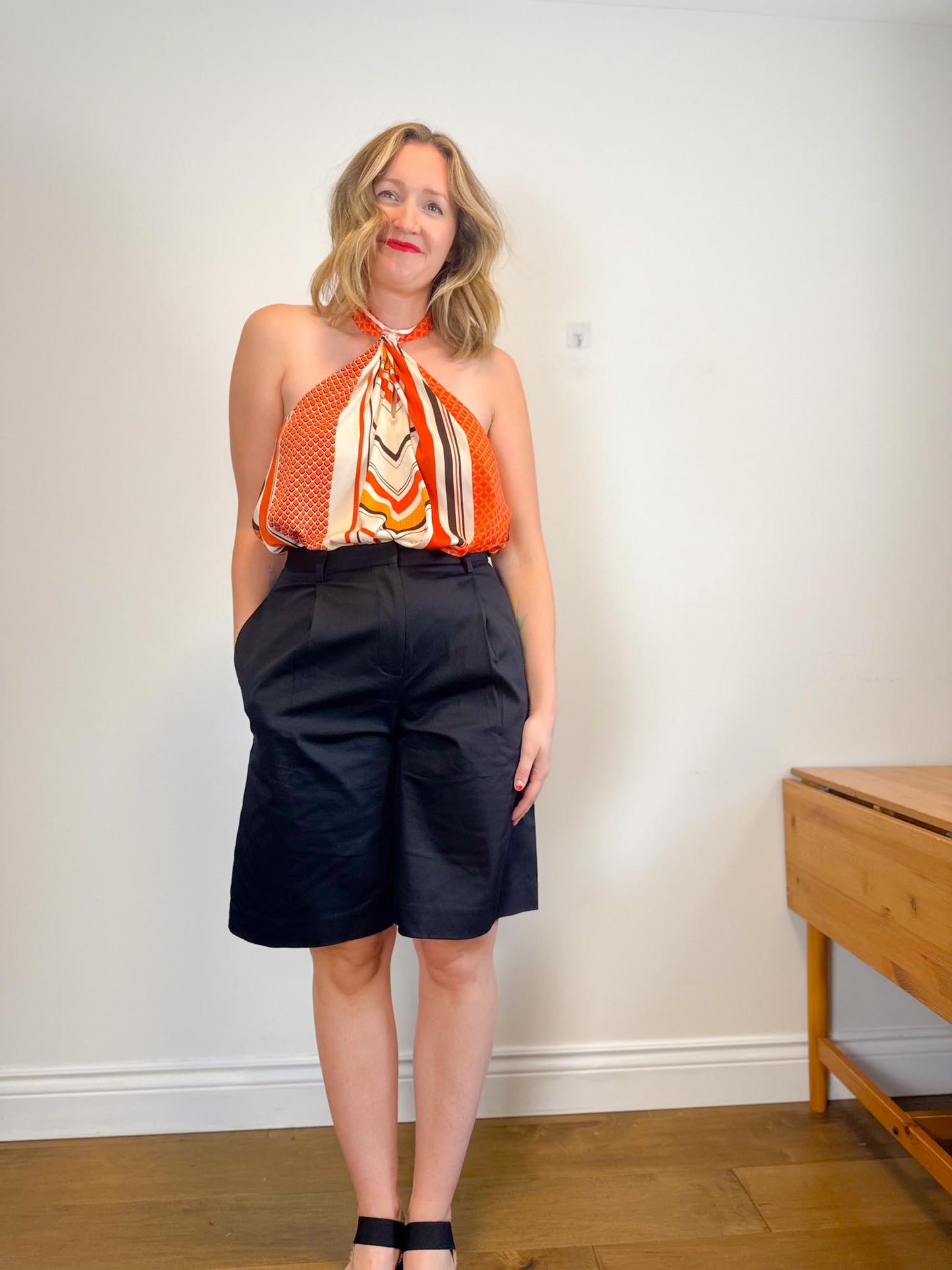 Banana Republic Front Halter Scarf Top in Orange Print (Size XL)