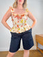 dRA Los Angeles Linen Ruffled Tank in Floral/Tucan Print (Size S)
