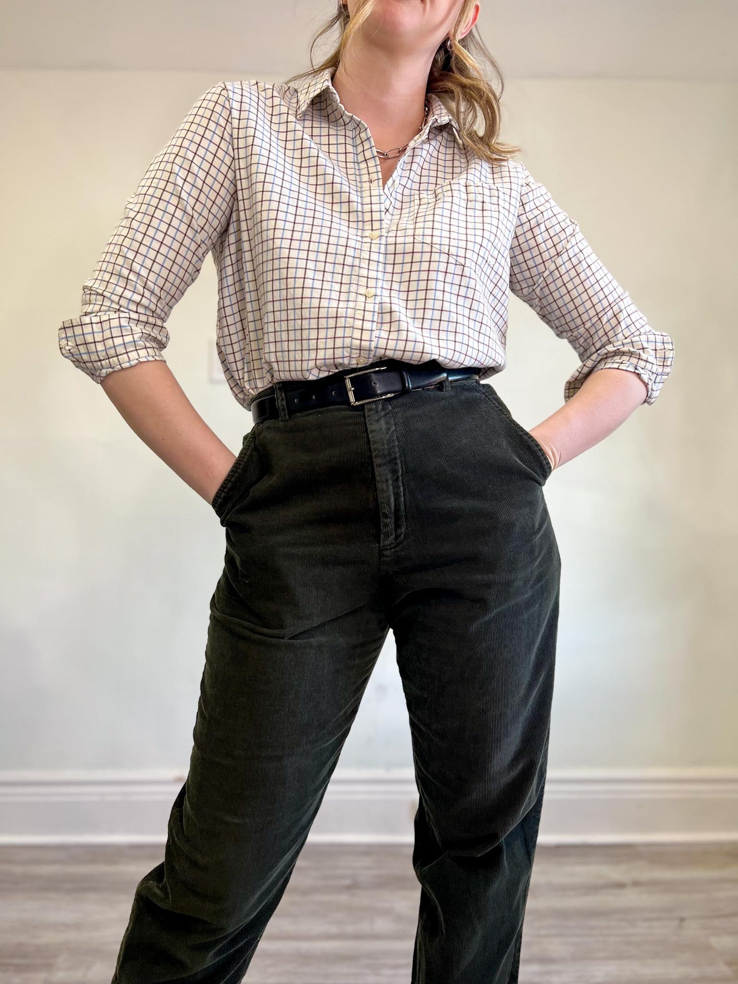 Madewell Checkered Button Down in Cream/Blue/Brown (Size S/M)