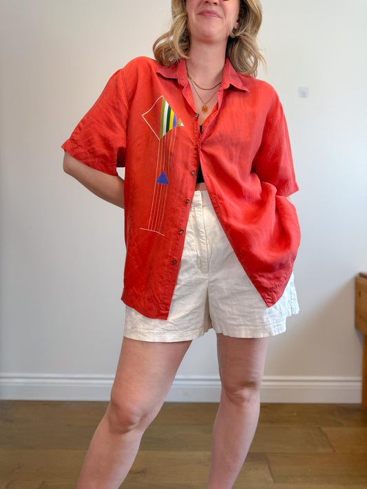 Vintage HAUPT Geometric Short Sheeve Button Down (Size XL)