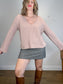 HELMUT LANG Designer Wool & Cashmere V-Neck Knit Sweater in Dusty Rose (Size L)
