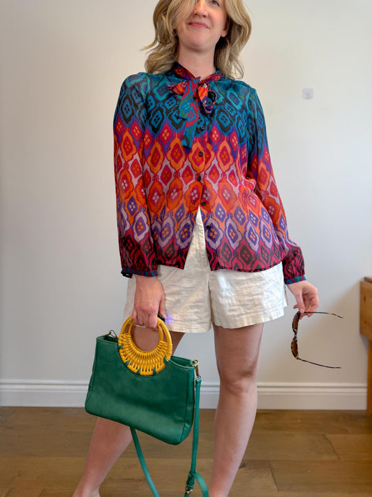 HALE BOB Silk Blouse with Neck Tie (Size L)