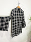 Alice + Olivia "Jem Trumpet Sleeve Shirt Dress in Black Plaid" (Size XS)