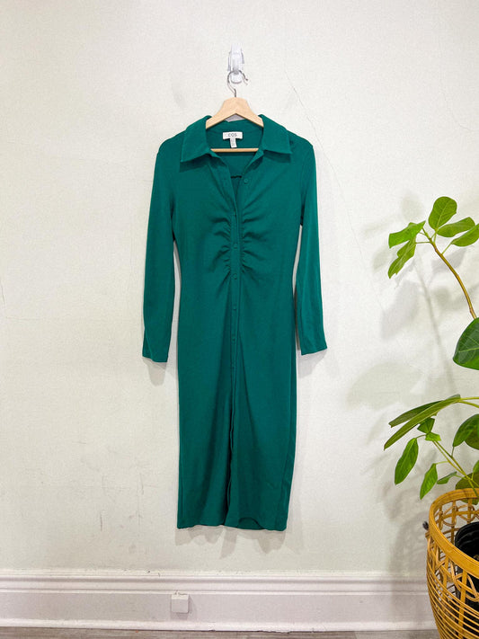 COS Bodycon Ruched Shirt Dress in Green (Size S)