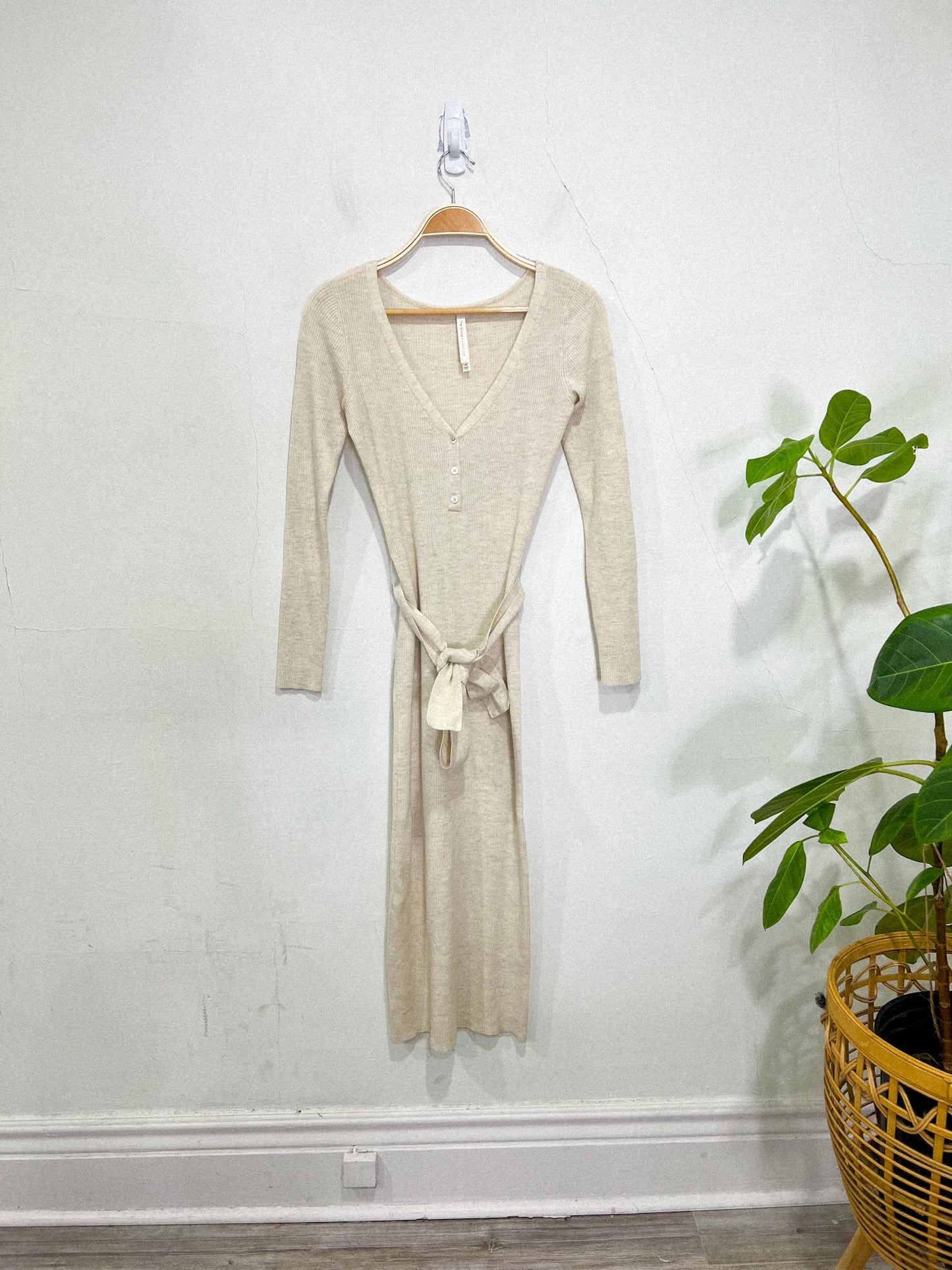 The Group Babaton Merino Wool "Henley Sweater Dress" in Heather Birch (Size M)