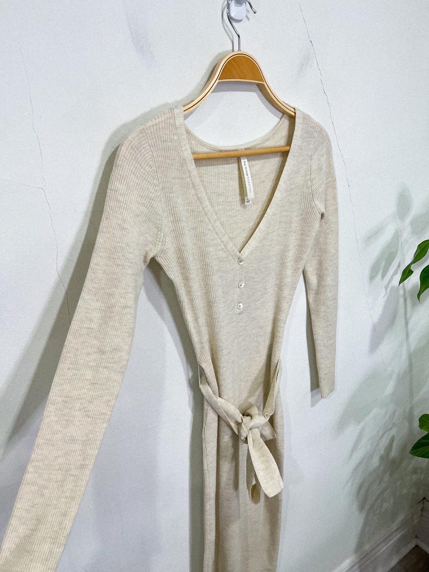 The Group Babaton Merino Wool "Henley Sweater Dress" in Heather Birch (Size M)