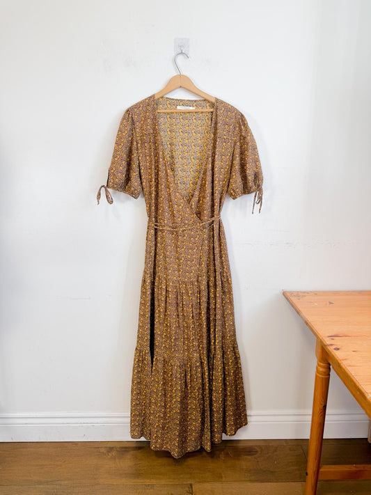 Christy Dawn Sustainable "Dawn Dress in Brown/Yellow Floral Print" (Size XL)