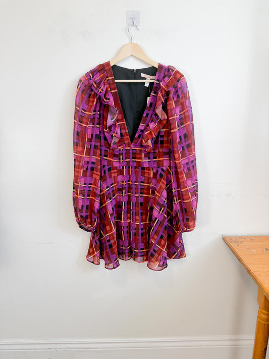 Anthropologie "Hutch Long-Sleeve Deep-V Romper in Check Print" NWT (Size M/L)