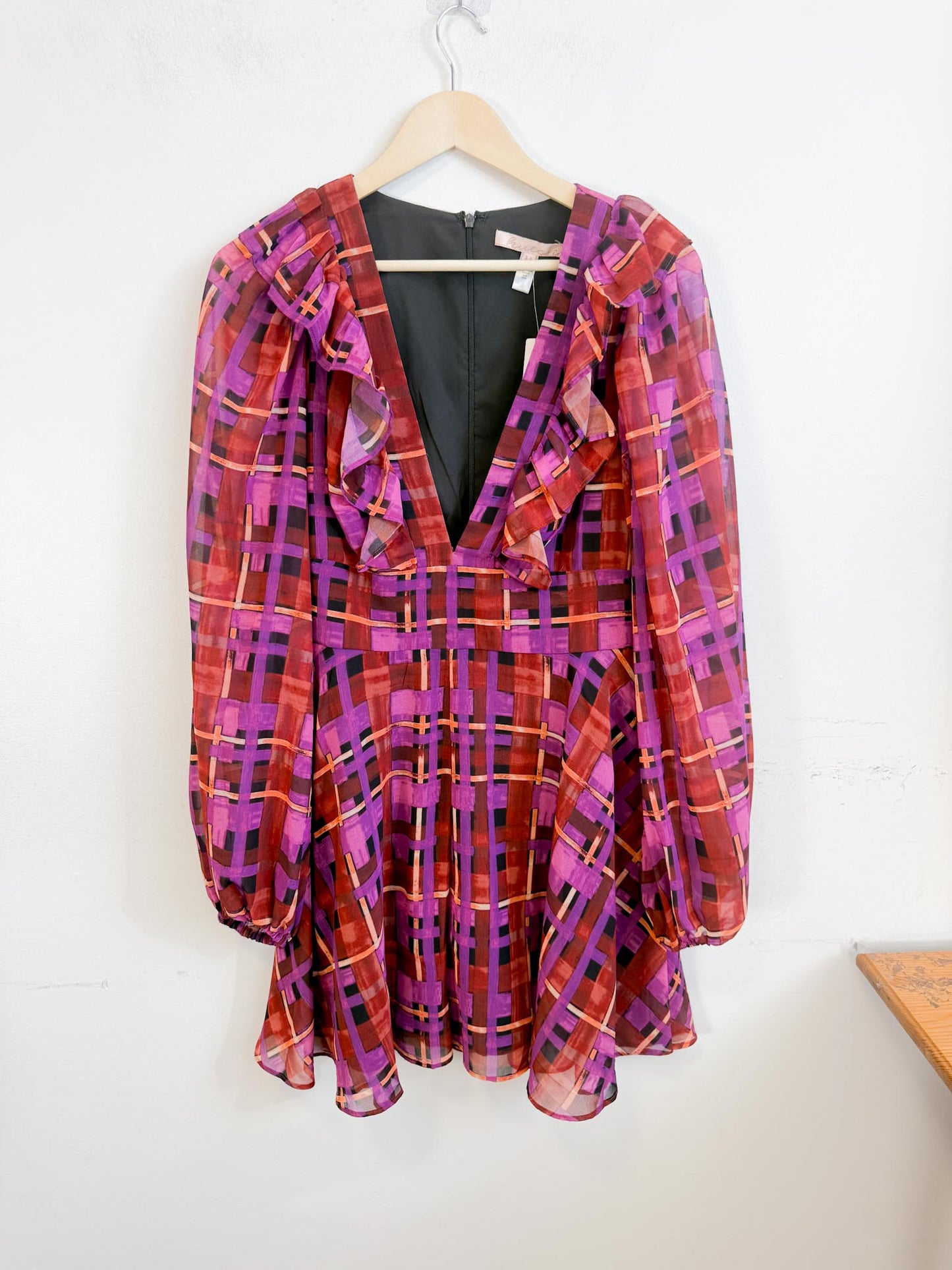 Anthropologie "Hutch Long-Sleeve Deep-V Romper in Check Print" NWT (Size M/L)