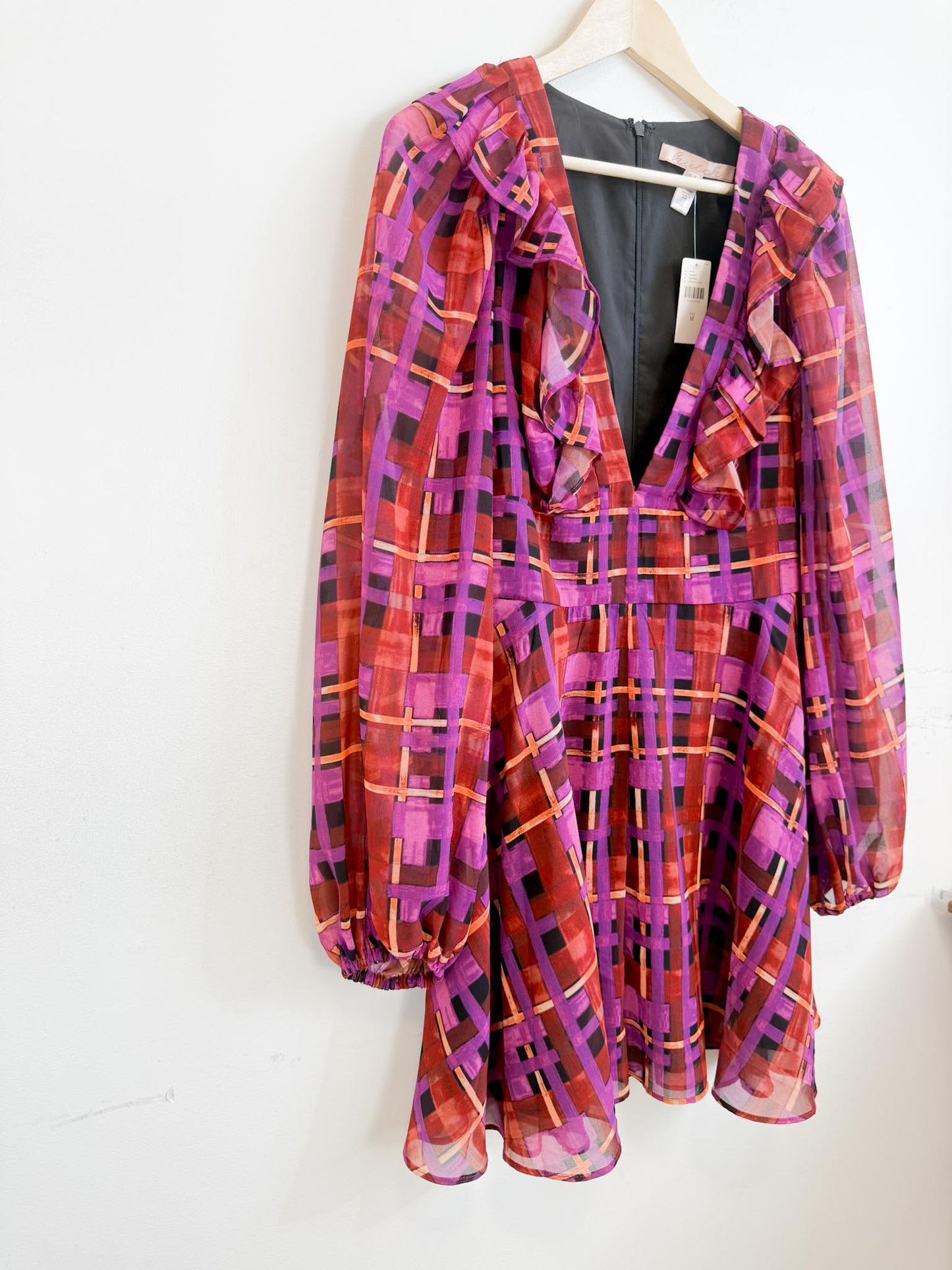 Anthropologie "Hutch Long-Sleeve Deep-V Romper in Check Print" NWT (Size M/L)