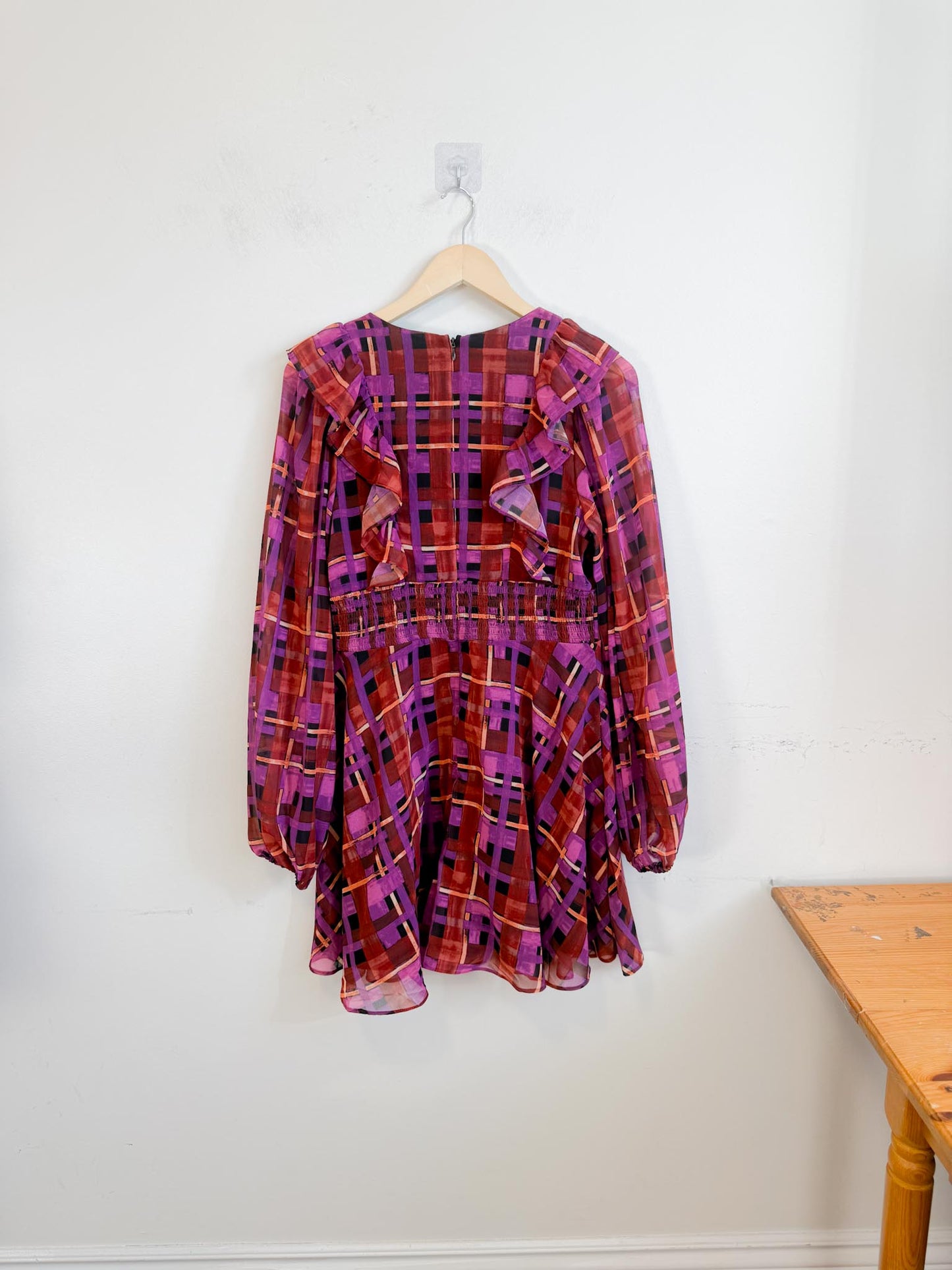 Anthropologie "Hutch Long-Sleeve Deep-V Romper in Check Print" NWT (Size M/L)