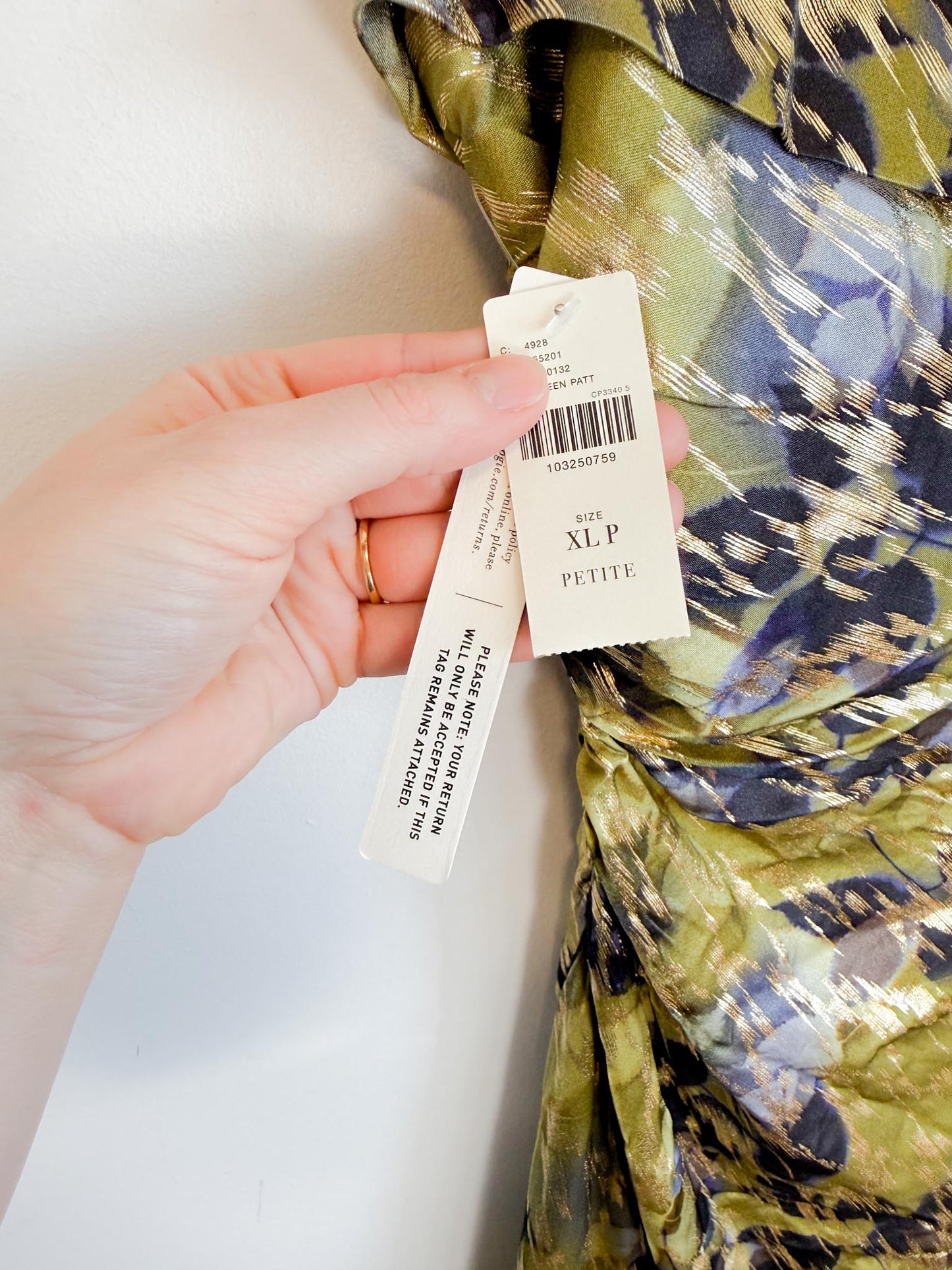 Anthropologie "One-Shoulder Printed Slim Midi Dress in Green/Gold" NWT (Size XL)