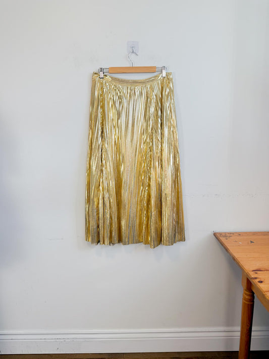 Anthropologie "The Gigi Pleated Metallic Skirt in Gold" (Size M/L)