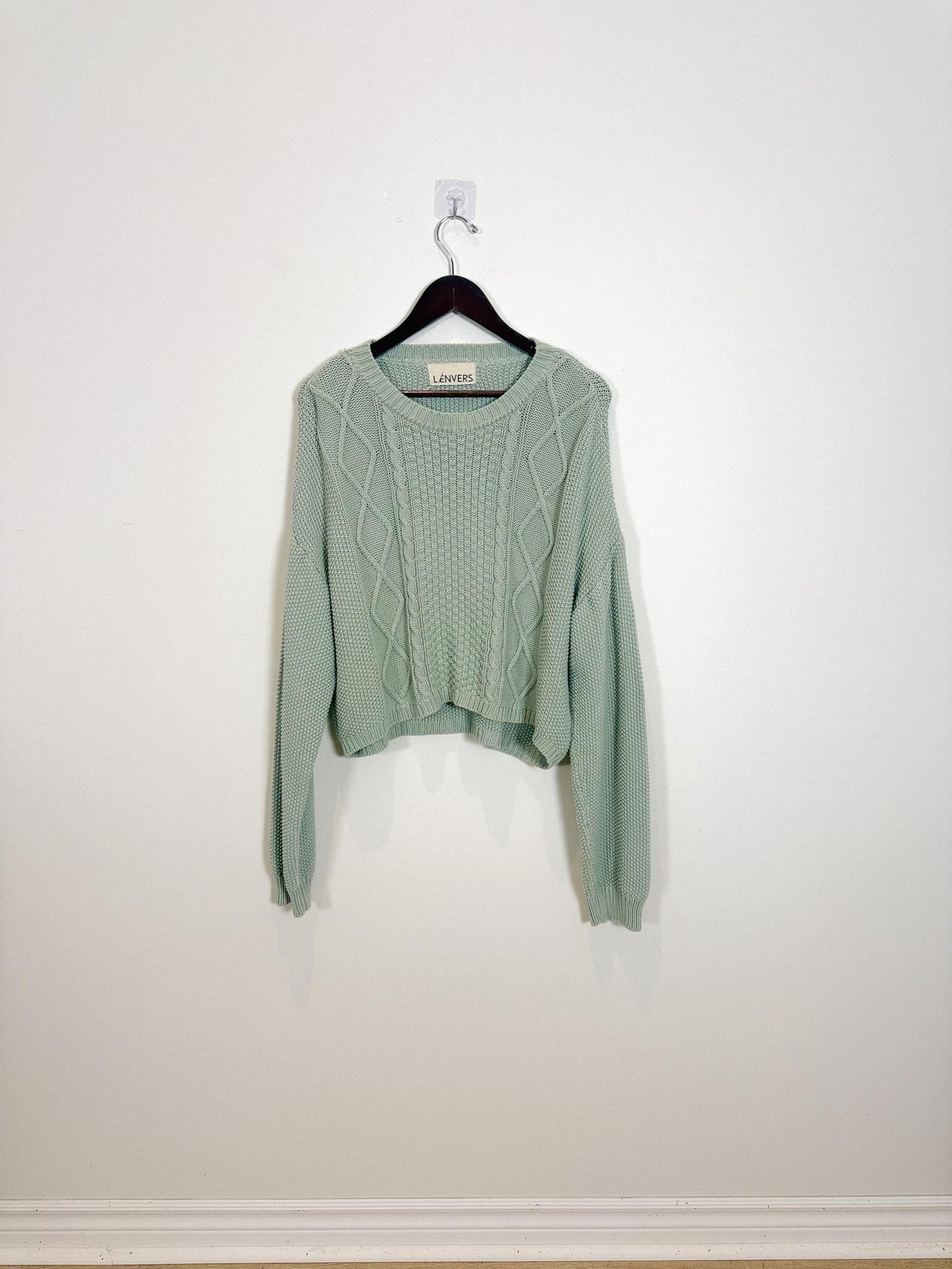 L'ENVERS Sustainable Knitwear "Organic Cotton Cropped Sweater in Mint Green" (Size L)