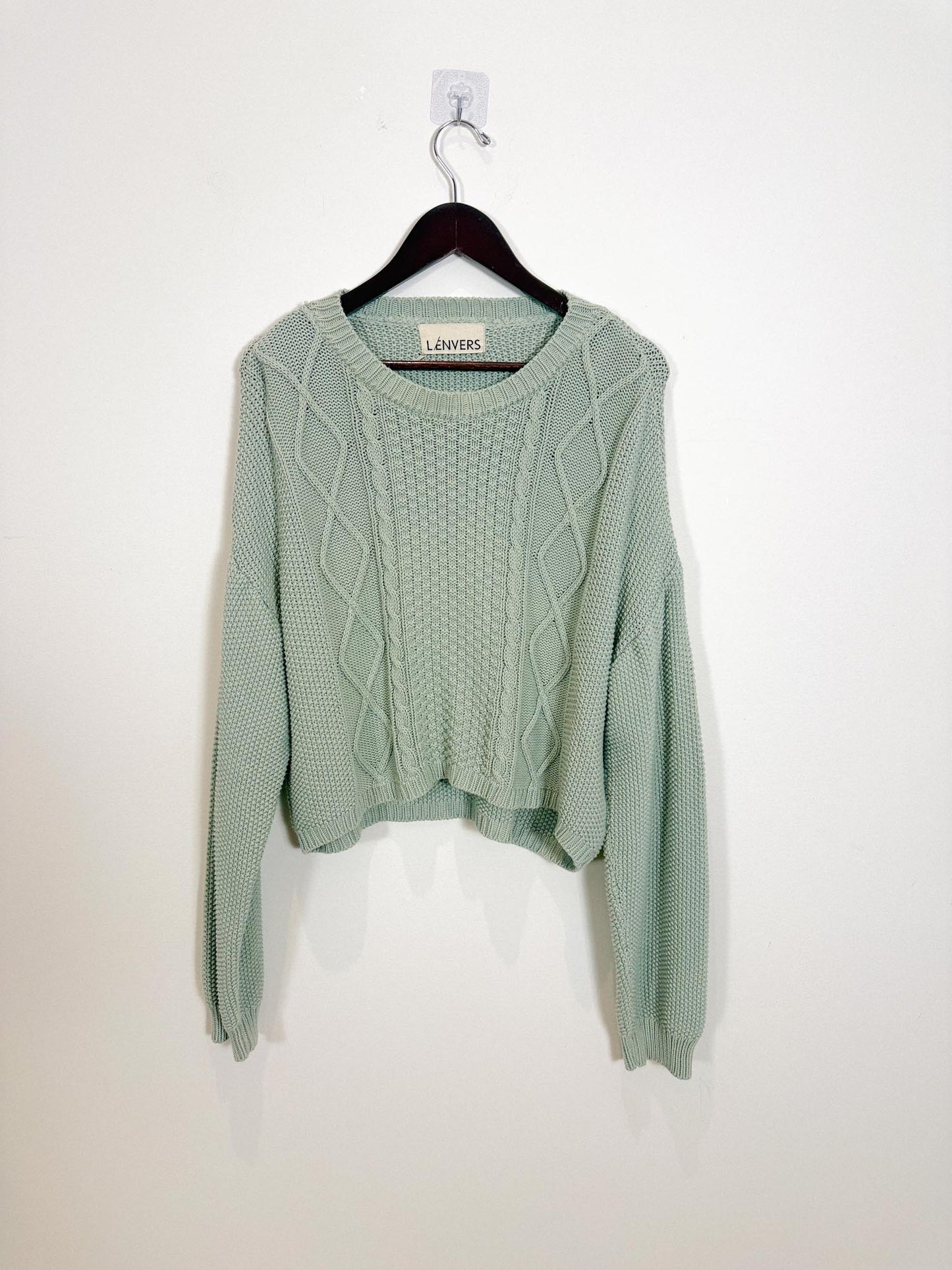 L'ENVERS Sustainable Knitwear "Organic Cotton Cropped Sweater in Mint Green" (Size L)