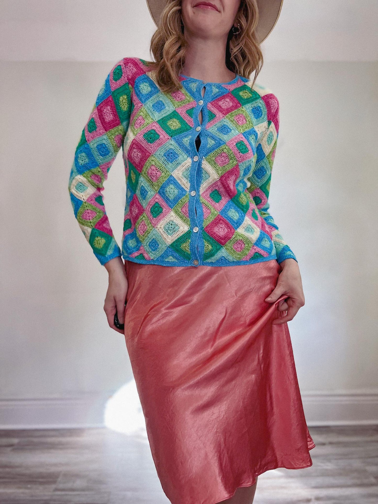 Vintage Crochet Cardigan in Multi-colour SOLD AS IS (SIze S)