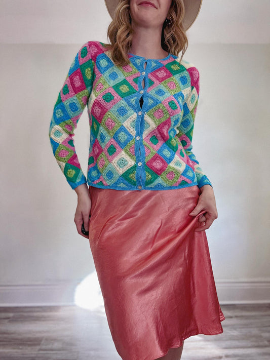 Vintage Crochet Cardigan in Multi-colour SOLD AS IS (SIze S)