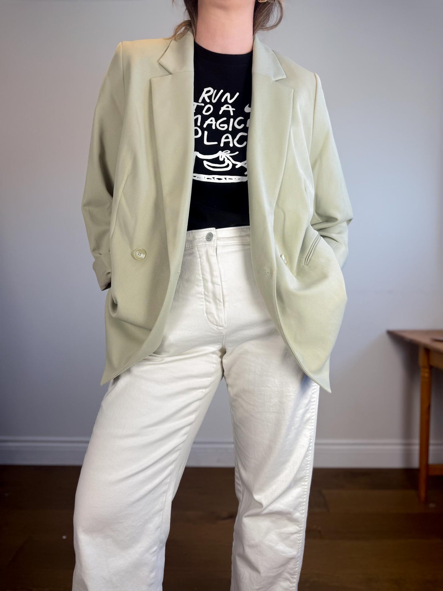 H&M Oversized Blazer in Light Grey Green NWT (Size L)
