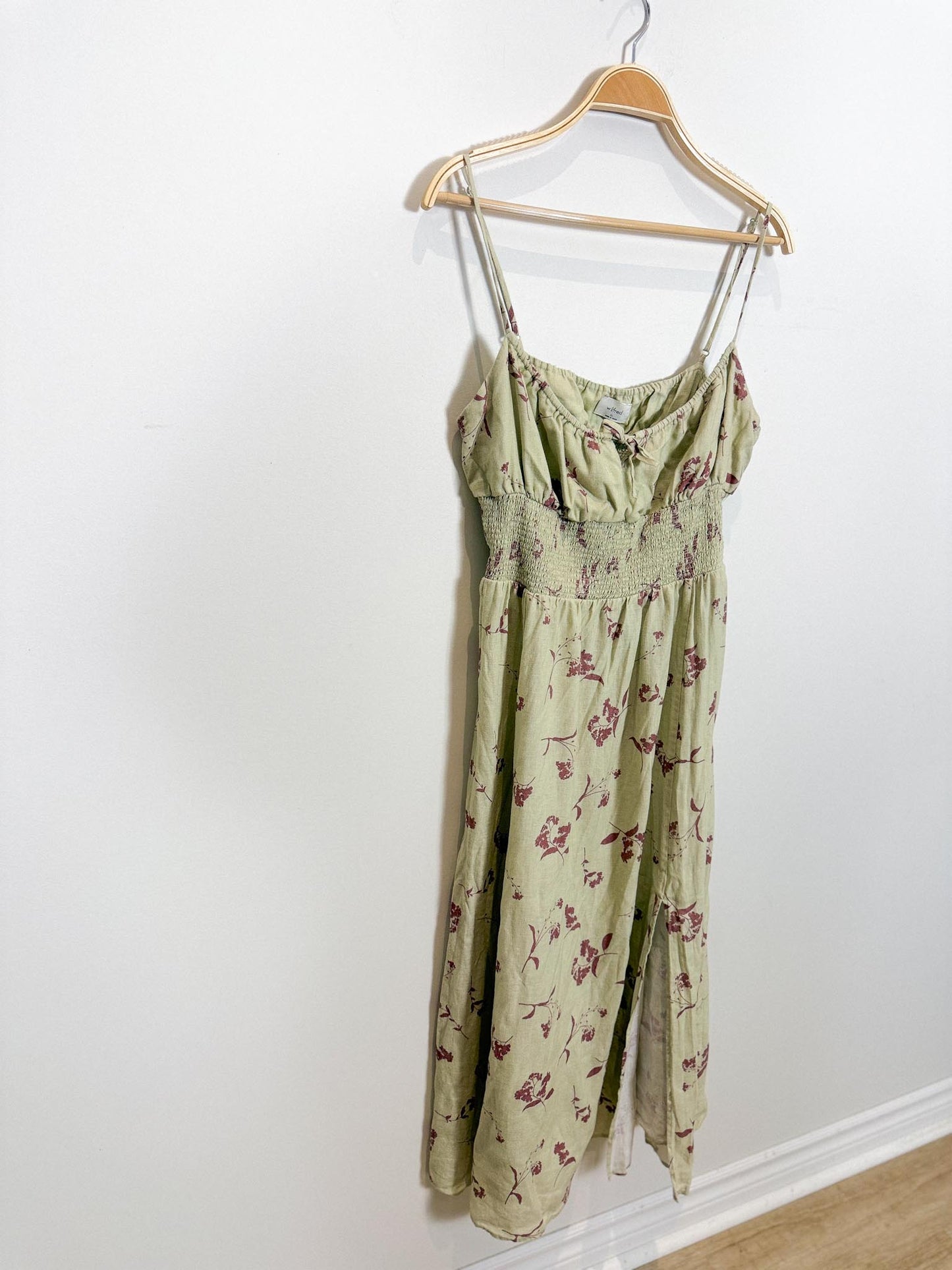 Wilfred "Genoa Linen Midi Dress in Sage Green Floral" (Size XL)